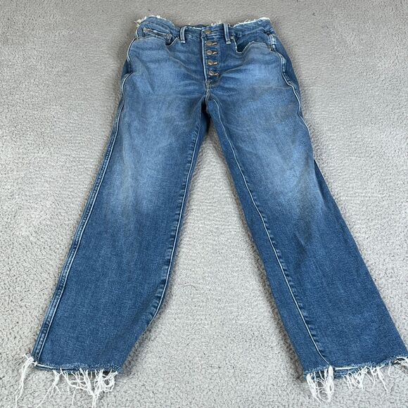 Good American Good Curve Jeans Womens 4/27 Blue Skinny Stretch Denim Raw Hem - Picture 1 of 12